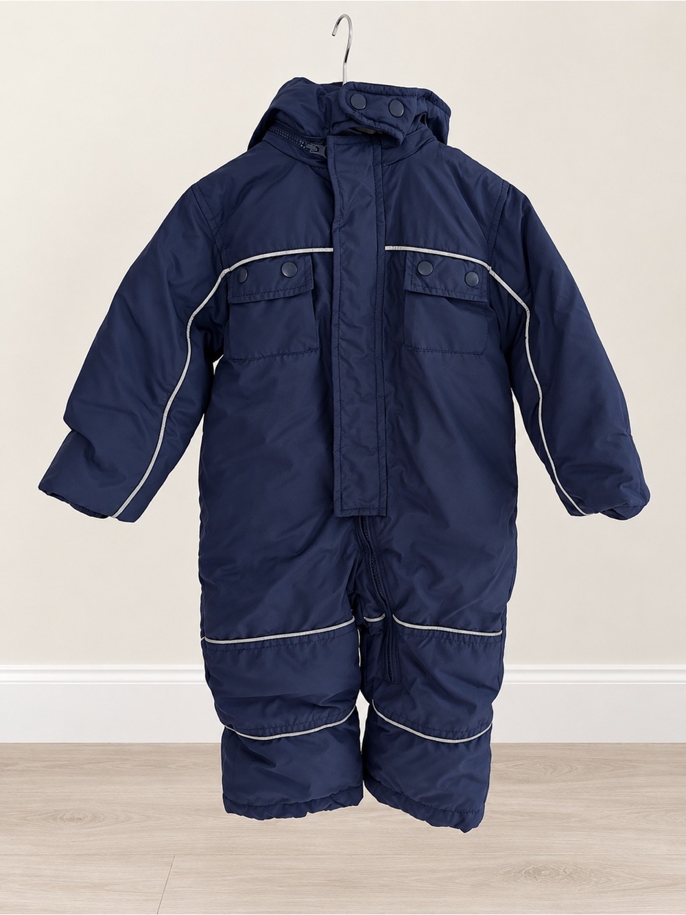 GAP Navy Puffer Kids One-Piece Snowsuit with Reflective Trim
